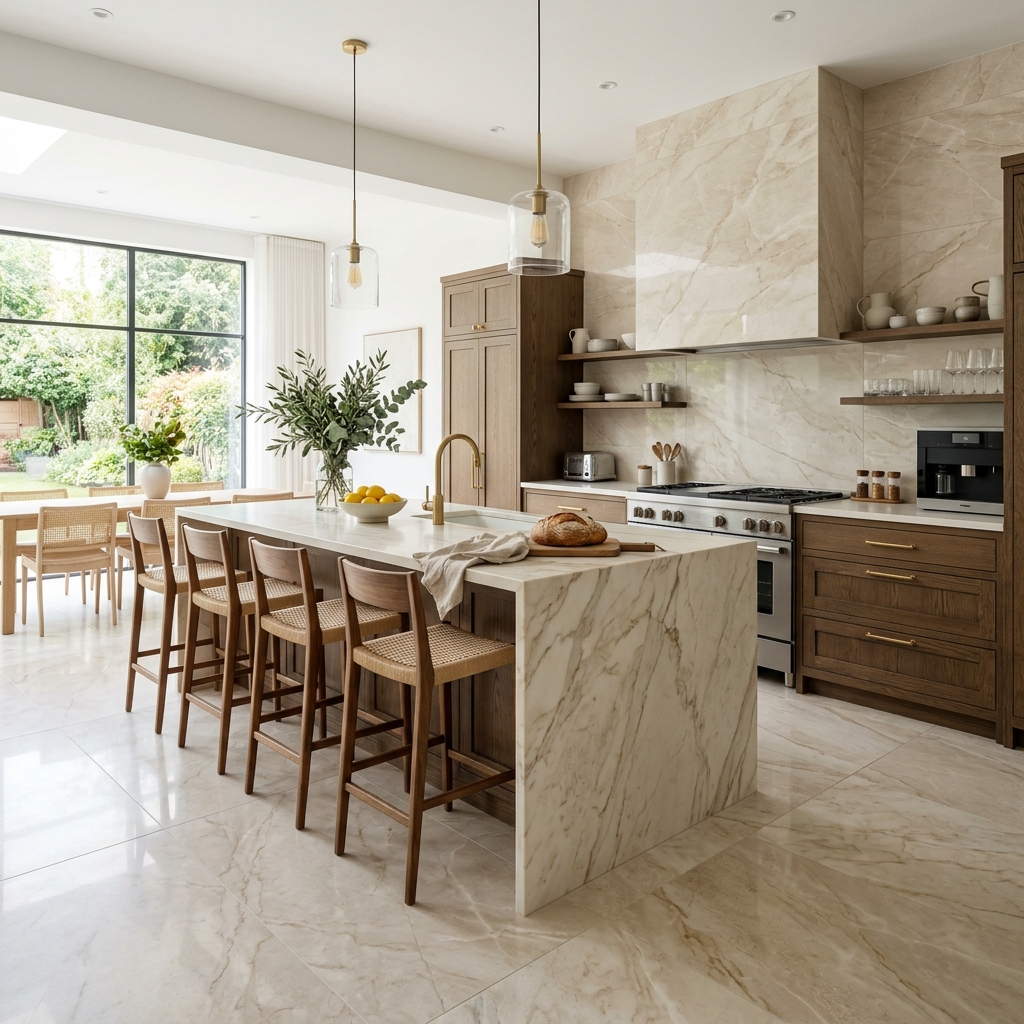 Porcelanato de gran formato beige